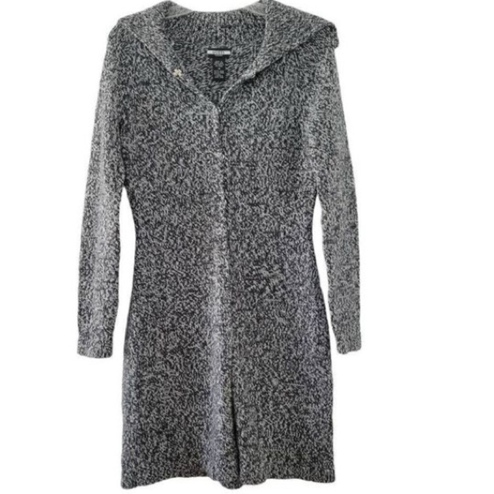 GUESS Jeans Women’s Gray Tweed Ribbed Knit Wool Blend Cardigan Sweater Tunic - Picture 7 of 8